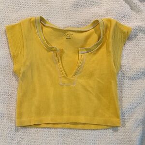 Urban Outfitters Yellow Ribbed Short Sleeve Tee